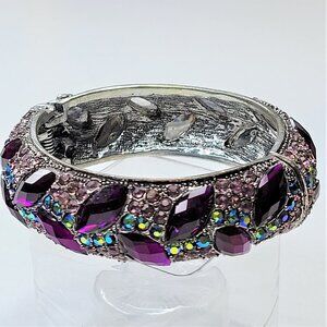Round Purple Crystal Rhinestone Hinge Bracelet